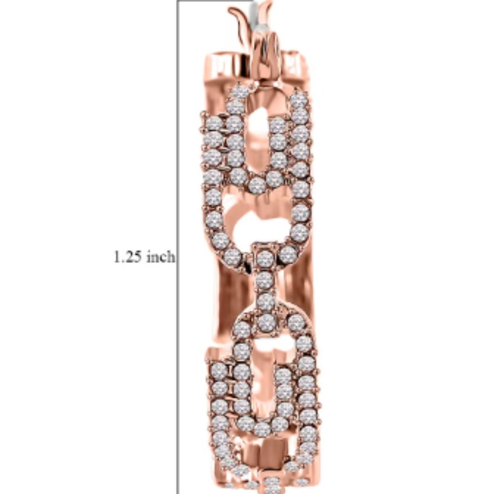 Austrian Crystal Beautiful Paper Clip Hoop Earrings in Rosetone - Picture 4 of 4